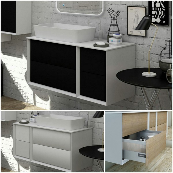Mueble de Baño moderno Best 70 105 o 140x46 cm, Lavabo suspendido en tabaco, blanco y grafito.