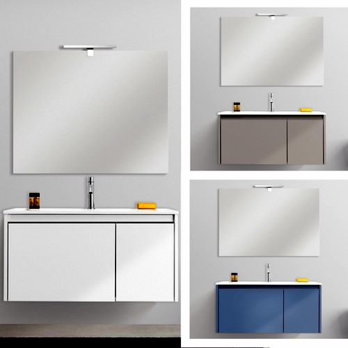 Meuble de salle de bain suspendu Five 80  ou 100 cm en blanc ocean ou gris tourterelle avec miroir