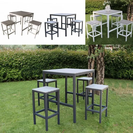Meubles d'extérieur Table Adele avec tabourets disponible en gris tourterelle ou blanc anthracite