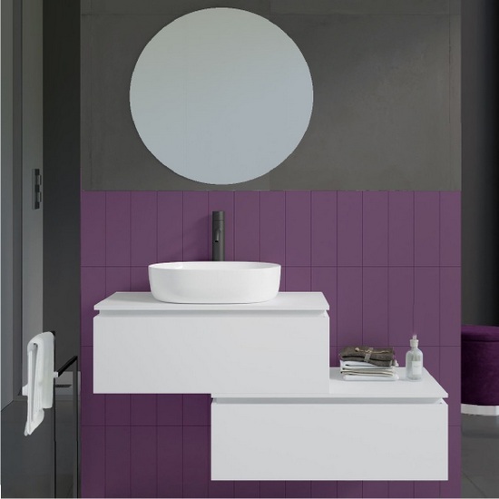 Astro2 80x46 cm meuble sous-lavabo blanc mat avec un tiroir miroir inclus et tiroirs latéraux assortis