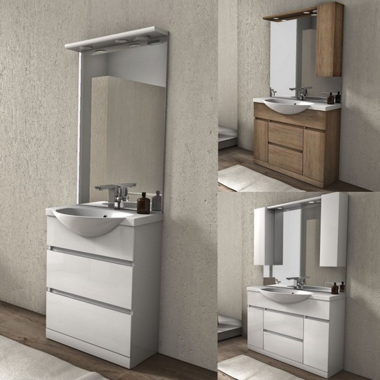 Meuble de salle de bain sur pied 60, 80, 100, 120 cm et vasque en marbre minéral modèle Elise