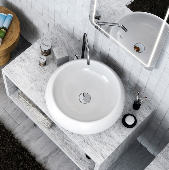 40cm round countertop washbasin, white ceramic. montana model