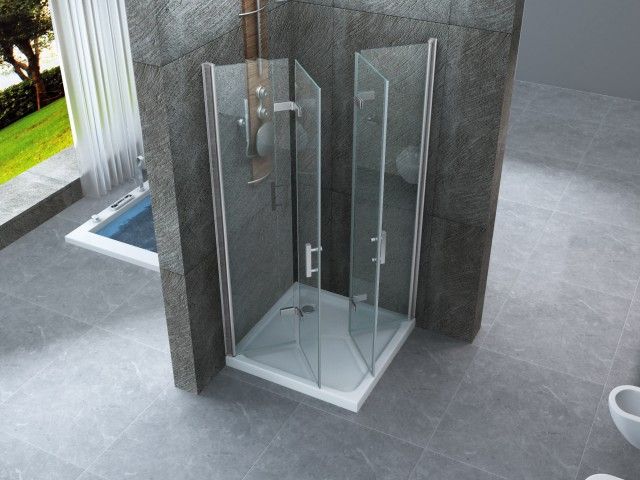 Corner shower enclosure with h195 bifold opening doors, 8mm transparent crystal - BOX044