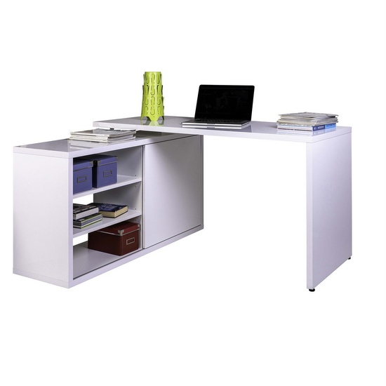 Desk for office or study 150x120 cm reversible glossy white TL023