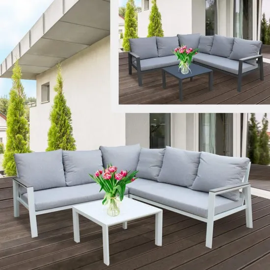 Canapé d'angle extérieur Joseph avec table basse mobilier de jardin anthracite ou blanc