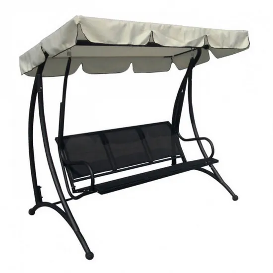 Fauteuil à bascule Masha 195x120cm avec assise en textilène noir et housse de soleil beige