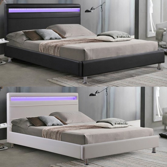 Double bed 220x174 white or black faux leather Led strip included, Orchidea model