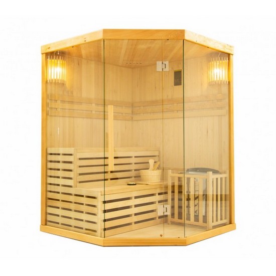 Finnische Sauna 150x150 cm 3-Sitzer Ofen mit Steinen inklusive SN064