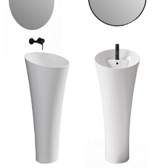 42 cm high gloss white ceramic oval freestanding washbasin 95 cm high with or without tap hole and overflow LAV75