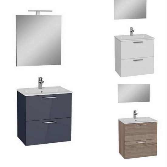 Armoire de toilette 80x40 cm Rodeo2 avec meuble lavabo en céramique anthracite blanc ou chêne miroir inclus