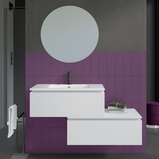 Astro 80 cm unité de salle de bain murale blanc mat lavabo en céramique et miroir avec tiroirs latéraux en option