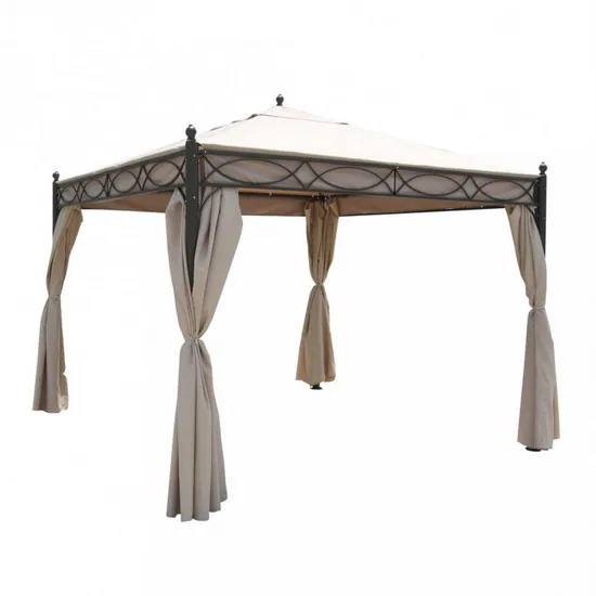 Gazebo elfenbein-ecrù quadratisch 300x300 cm mit Moskitonetzen und Stahlrahmen GZ15