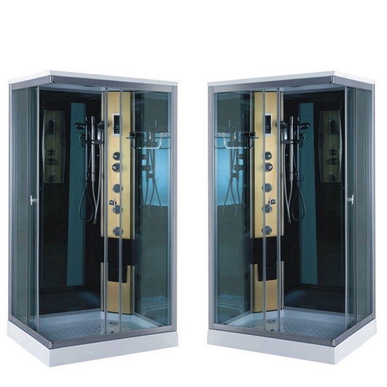Cabina de hidromasaje 100x70 cm versión derecha o izquierda con columna de hidromasaje de color dorado CB087