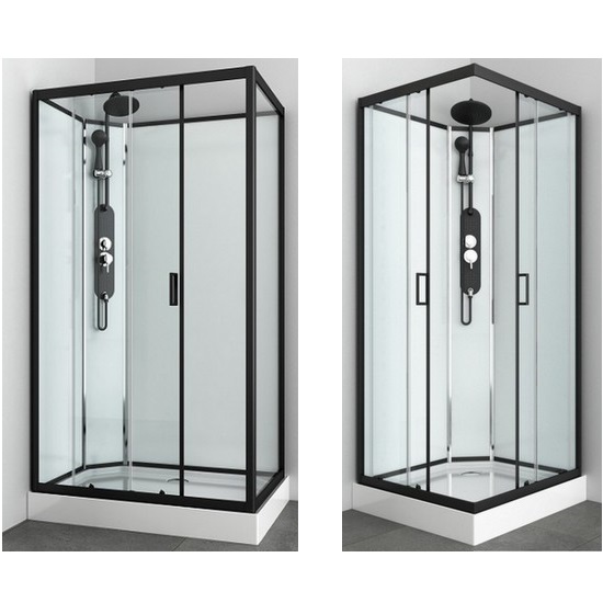 Cabina de hidromasaje 90x90 o 80x120 cm con bordes negros y montaje Quick Line CB082