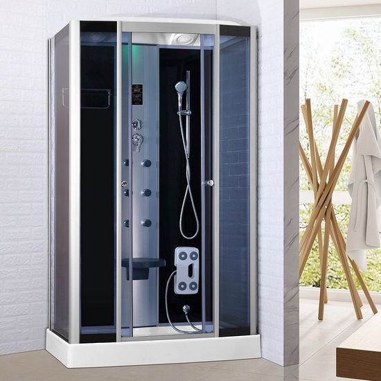 Cabina de ducha hidromasaje rectangular con plato de ducha 120x80 o 130x85 cm con función bluetooth CB070