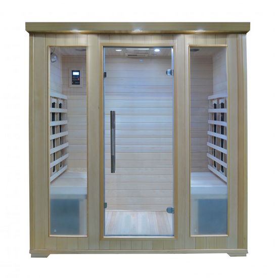 Sauna infrarouge 175x135 pour 4 personnes en bois Hemlock avec portes en verre, chromothérapie, bluetooth  SN013