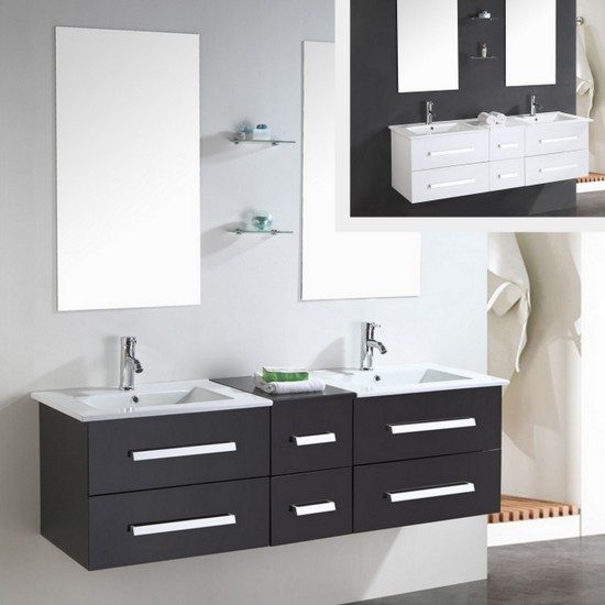 Mueble de baño con lavabo doble Kate de 150 cm con cajones espejos y mezcladores