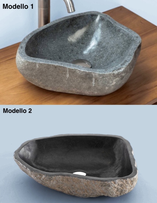 Handcrafted countertop washbasin available in 2 models in natural river stone LAV50