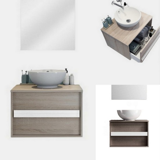Mueble de baño Ruben 60 cm moderno suspendido con cajonera y espejo