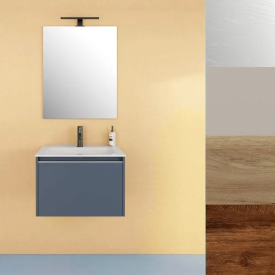 Five2 Mueble de baño con espejo 60 cm blanco paloma gris océano roble nogal