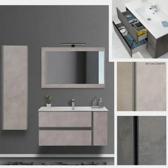 Armoire de toilette suspendue Russell 92x48 ou 111x48 cm avec tiroirs et porte en deux couleurs lavabo et miroir inclus