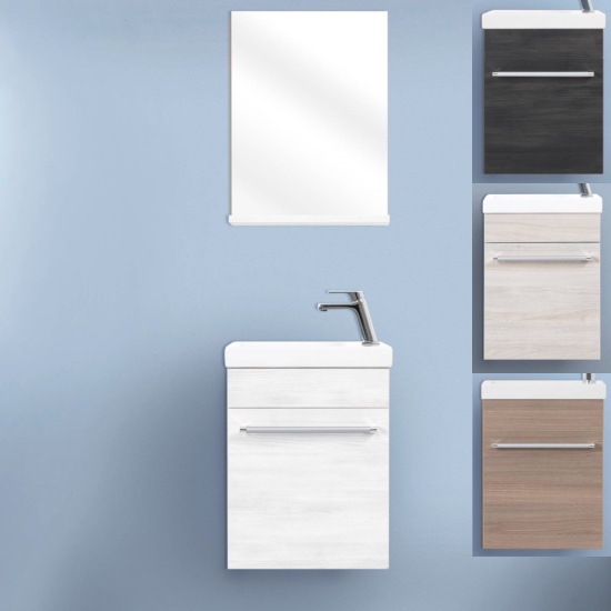 Mueble de Baño Suspendido Holly 42 cm , ahorrador de espacio, 4 colores disponibles y espejo incluido