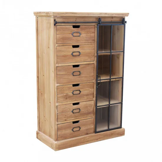 Mueble moderno multiusos de madera 82x39 cm con cajones y vitrina corredera BM068