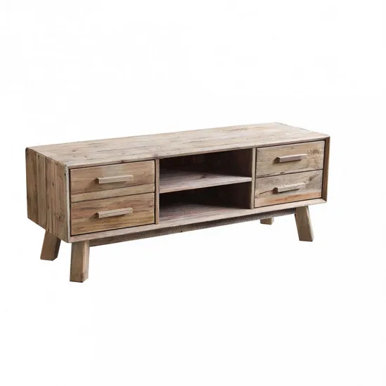 Celine 130x40 cm TV-Ständer aus recyceltem Kiefernholz mit Schubladen und offenen Fächern