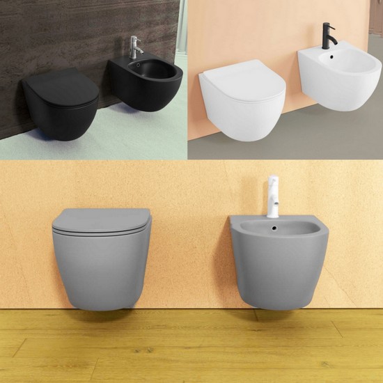 Nadia2 wall hung sanitary ware, bidet and toilet with softclose cover available in 3 colors