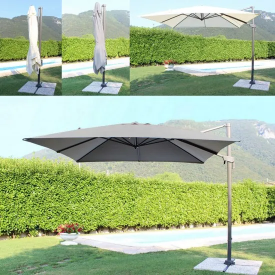 Parasol 2x3m ou 3x3m avec armature en aluminium noir et toile OB20 grise ou écrue