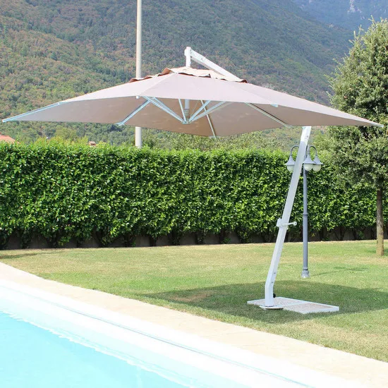 Parasol 3x3m o 3x4m poste lateral blanco con lona color paloma OB19