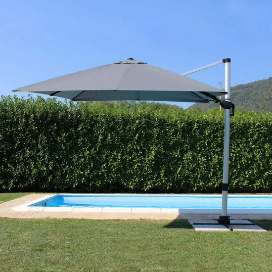 Square swivel umbrella 3x3 m with dark grey canvas OB26