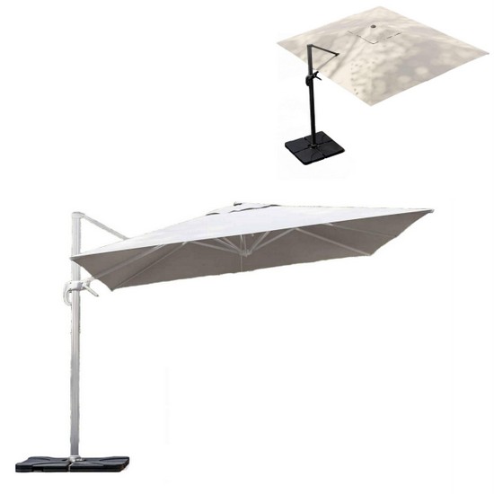 Rectangular 3x4 m white or ecru umbrella with side pole suitable for gardens and outdoors OB06