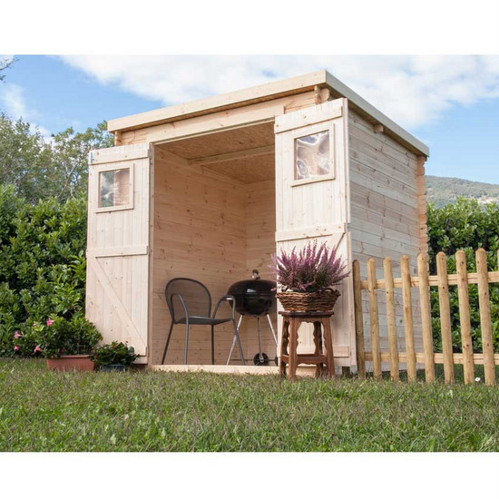 Chalet d'extérieur 200x200 cm en bois de sapin brut CS004