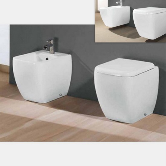 Modern sanitary ware Moscow, bidet and wc on the ground flush with the wall or suspended with toilet cover
