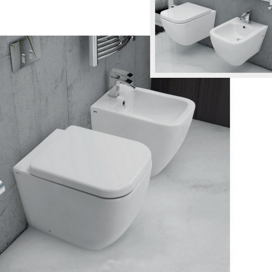 Cairo bidet and toilet flush with the wall or suspended soft close toilet seat