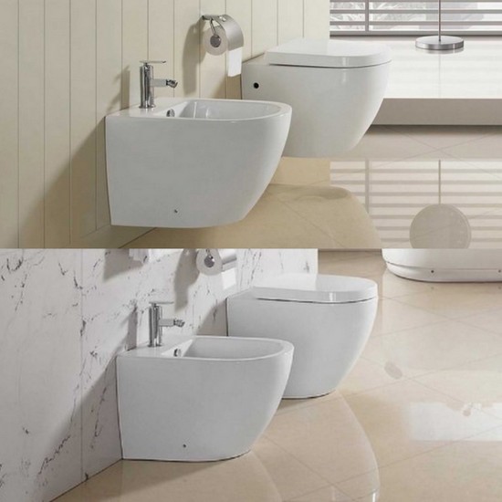 ESSE1 sanitary ware floor mounted or wall hung with soft-close toilet seat