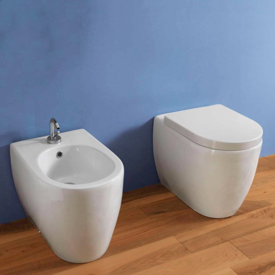 Floor mounted sanitary ware wc and bidet modern design  with wc cover and translated exhaust Rock model