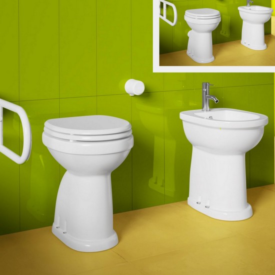 Marek white ceramic toilet and bidet with floor or wall outlet