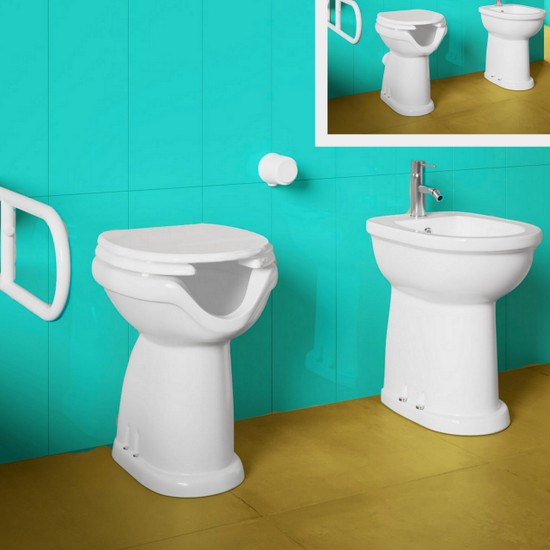 Pegaso bidet and wc with front opening wall or floor drain