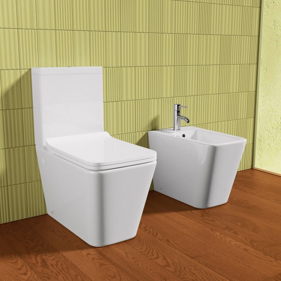 Domino sanitary monobloc bidet and rimless wc with slow closing toilet cover