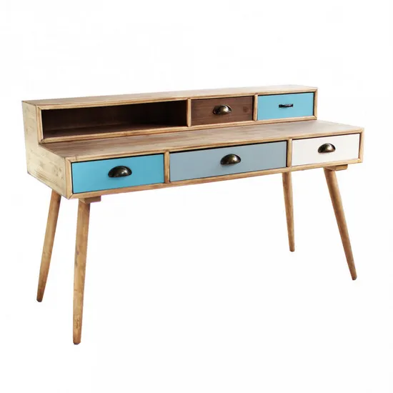 Modern 120x50 cm desk with pine legs and multicoloured drawers TL035