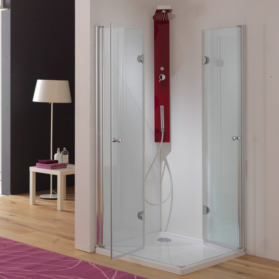Cabine de douche ouverture double façon livre en verre transparent 6 mm en plusieurs dimensions BOX027