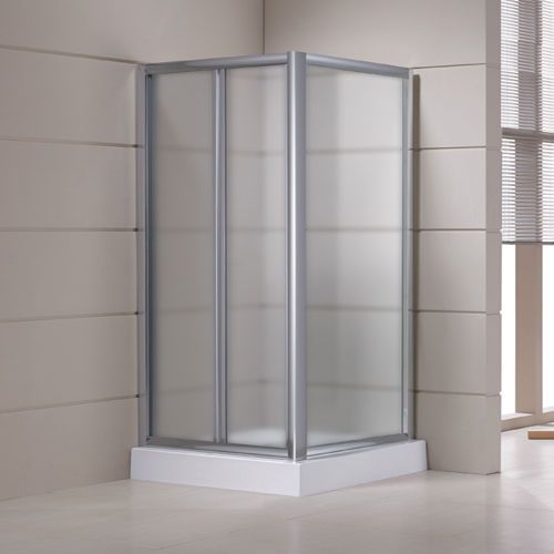 Shower enclosure with fixed door and transparent/speckled bifold opening door - BOX019