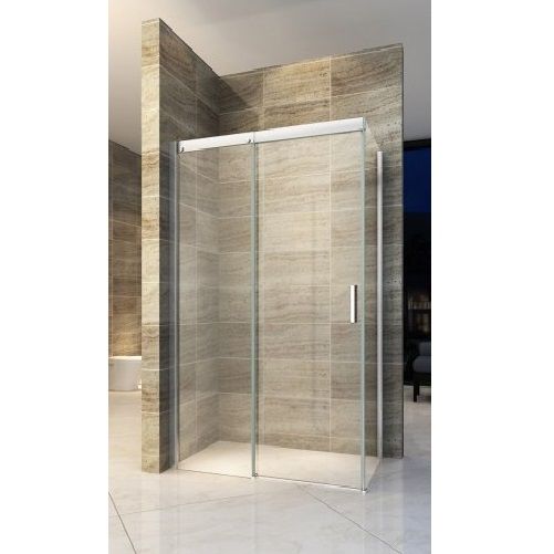 Shower enclosure with fixed door and shock-absorbing sliding door, Height 195 cm, various sizes, 8mm anti-limestone glass -  BOX013
