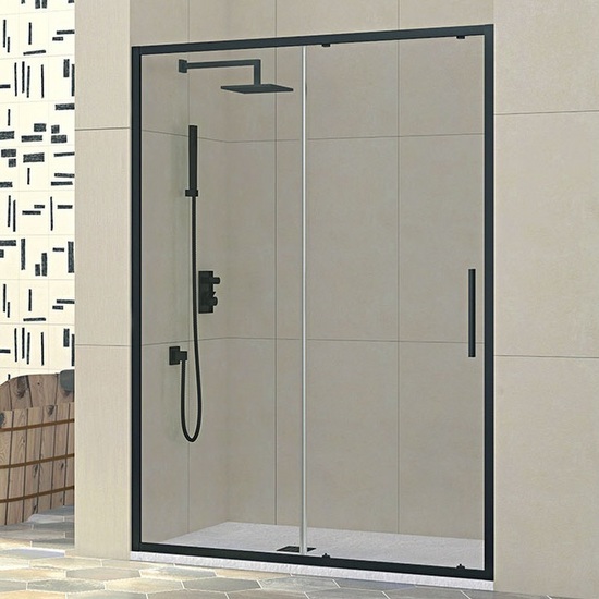 Puerta de ducha corredera con perfiles negros Cristal ahumado o transparente de 6 mm PR042