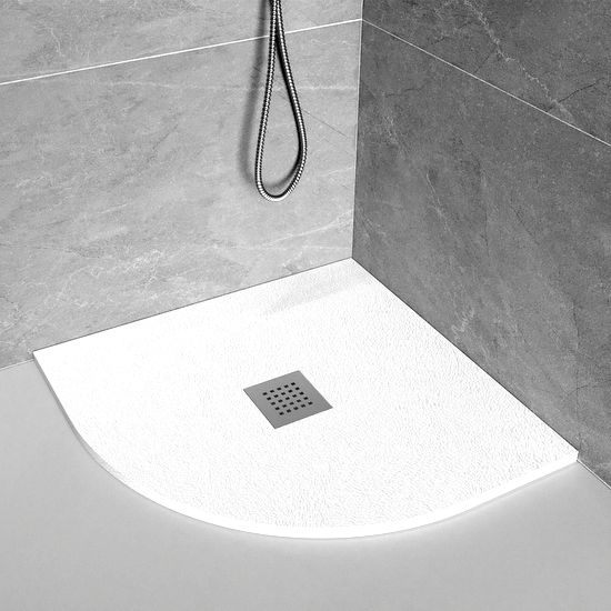 Duschwanne in Steinoptik weiß 80x80 90x90 70x90 cm halbrund reduzierbar PA036
