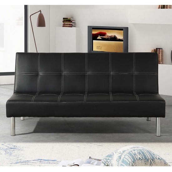 Canapé-lit 3 places en simili-cuir Gabriel noir 170x96 cm avec système anti-basculement