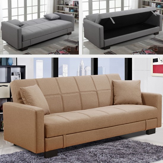 Sofa bed with container, in gray or beige microfibre measures 198x105 cm Lucrezia model