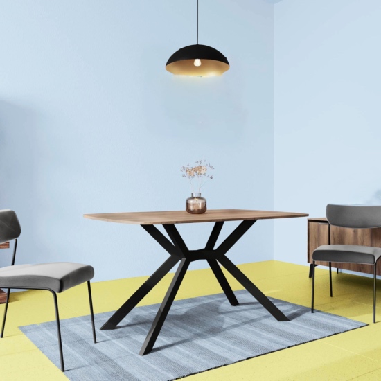 Table à rallonge 140 à 180 cm 6 à 8 places Plateau en bois et pieds métalliques croisés TL016